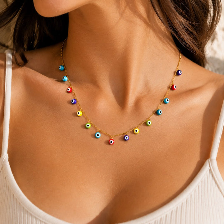 18k Gold Greek Eye Color Necklace