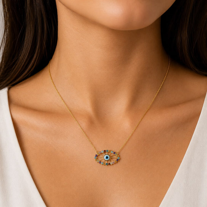 18k Gold Greek Eye Necklace