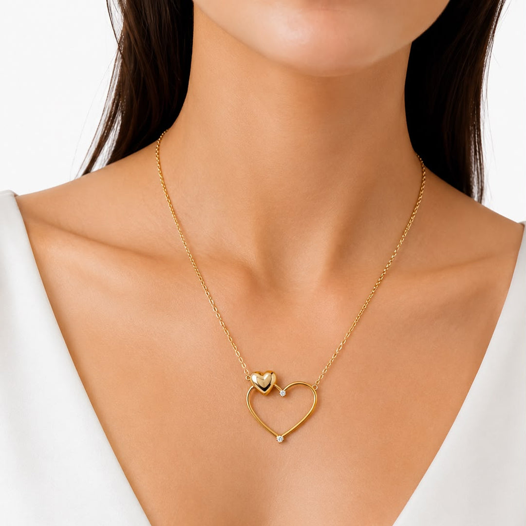 Double Heart Necklace 18k Gold