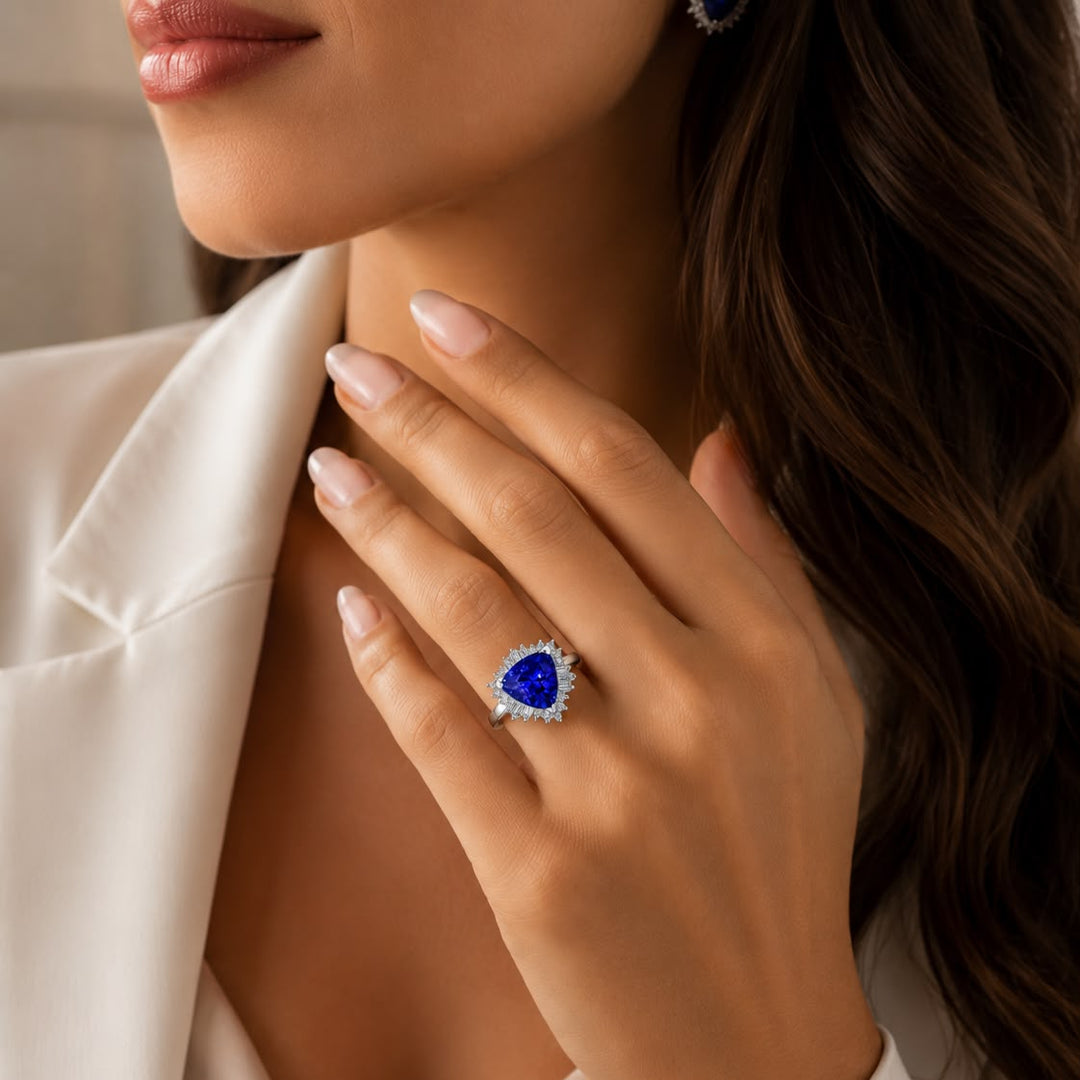14k White Gold Tanzanite and Diamond Ring