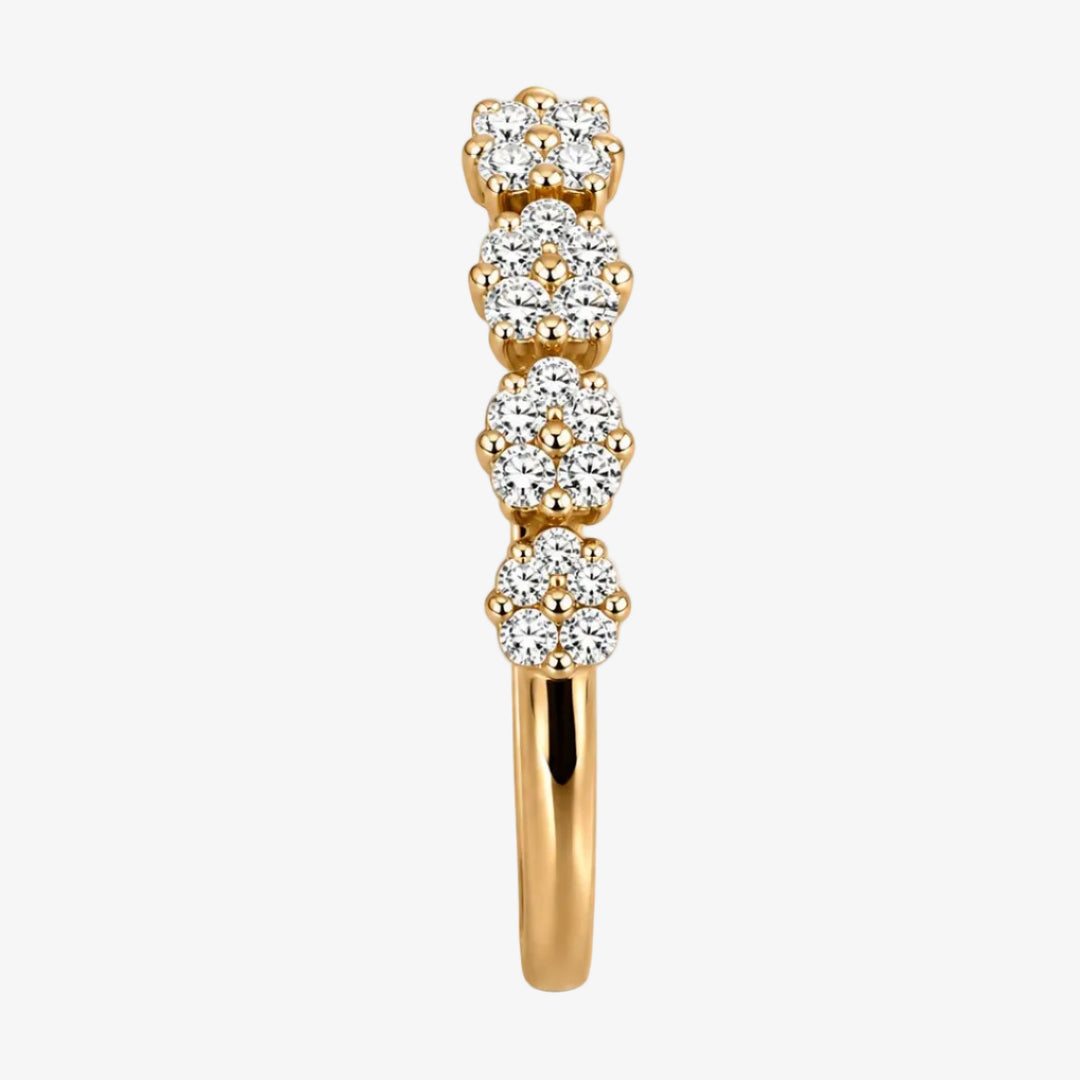 Gold Diamond Flower Band Ring