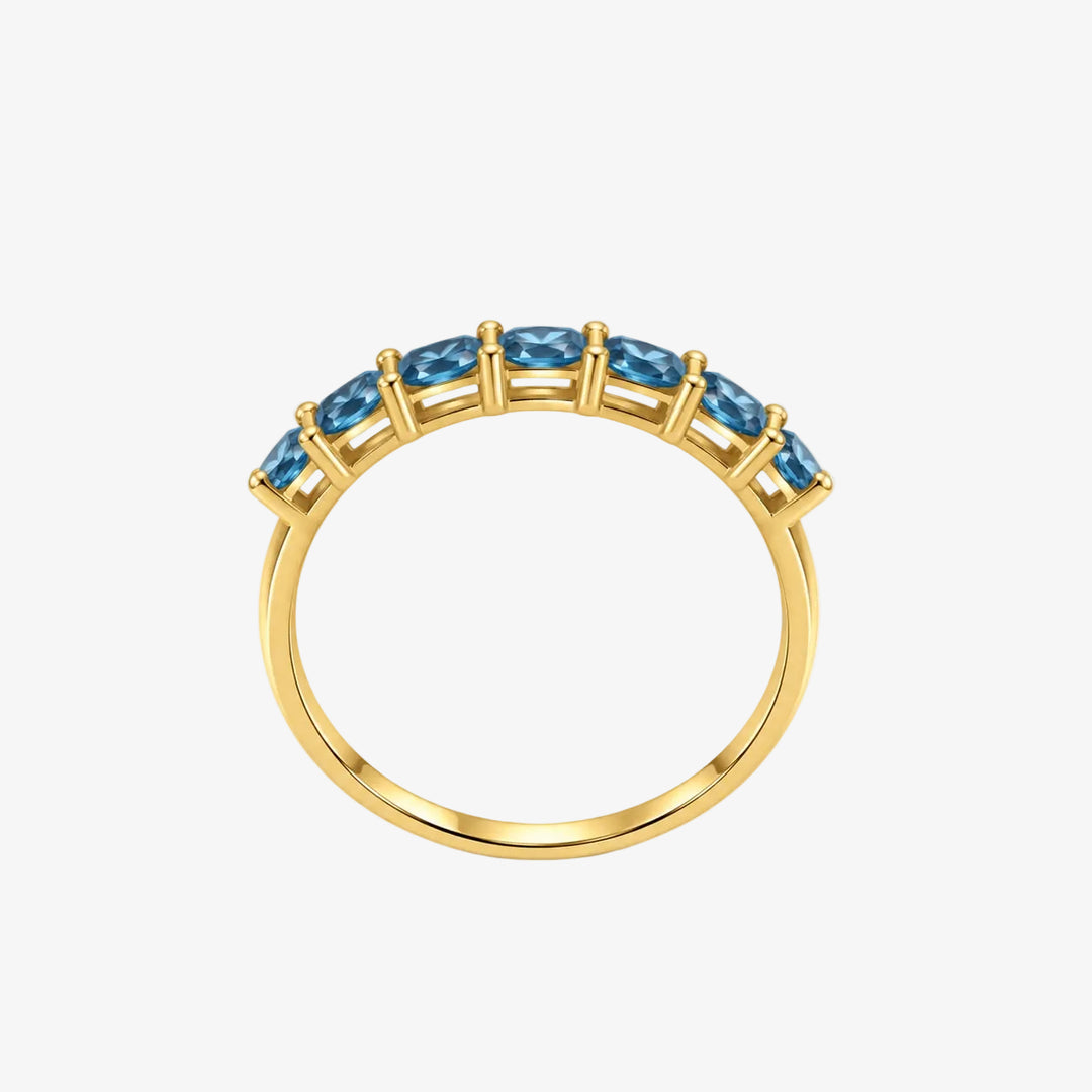 Anel de ouro 18k com topázio - Pedras: 7 topázios azuis - Metal: Ouro amarelo 18k