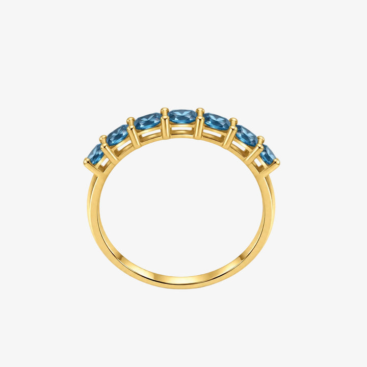 Anel de ouro 18k com topázio - Pedras: 7 topázios azuis - Metal: Ouro amarelo 18k