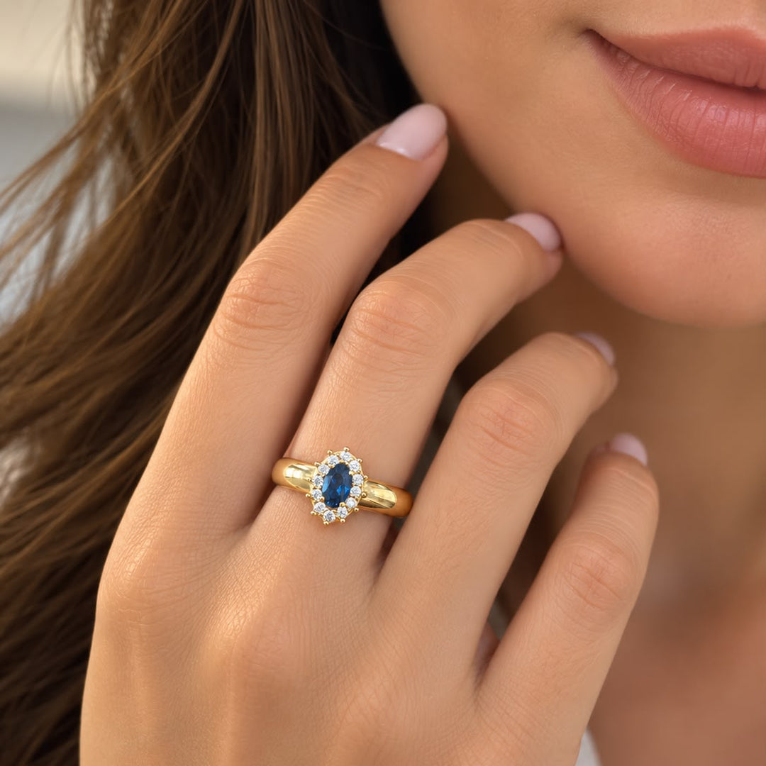 18K Yellow Gold Oval Halo Ring
