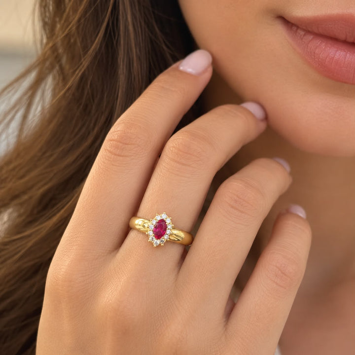 18K Yellow Gold Oval Halo Ring