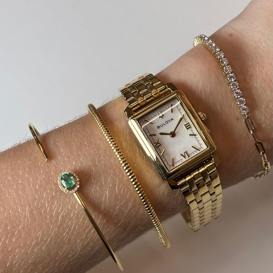 18K Yellow Gold Emerald &amp; Diamond Flexible Open Cuff Bracelet
