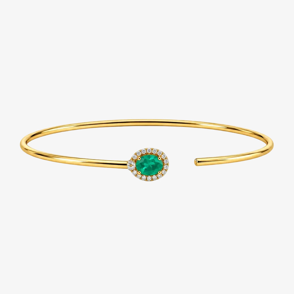 18K Yellow Gold Emerald &amp; Diamond Flexible Open Cuff Bracelet