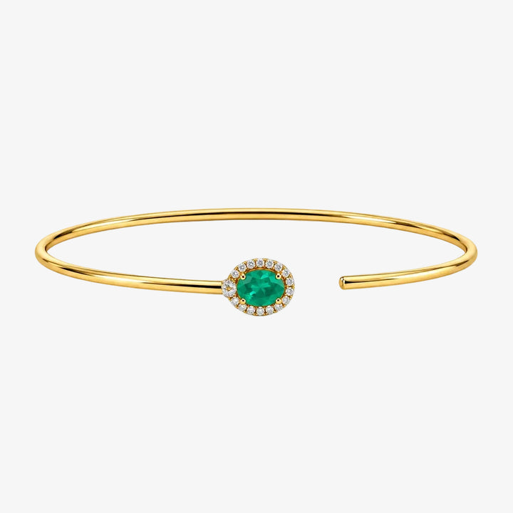 18K Yellow Gold Emerald &amp; Diamond Flexible Open Cuff Bracelet