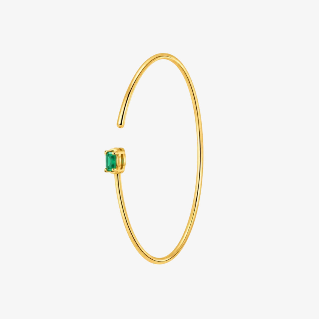 18K Yellow Gold Emerald &amp; Diamond Flexible Open Cuff Bracelet