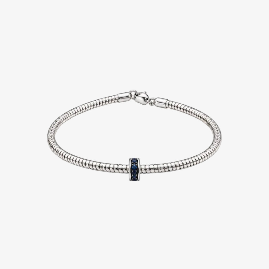 18K White Gold Blue Sapphire Accent Beaded Bracelet – 0.100 CTW