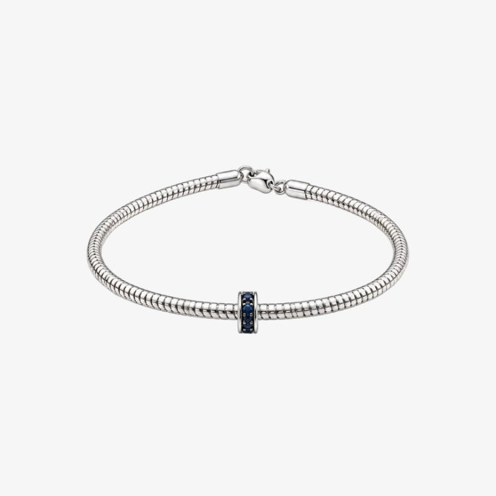 18K White Gold Blue Sapphire Accent Beaded Bracelet – 0.100 CTW