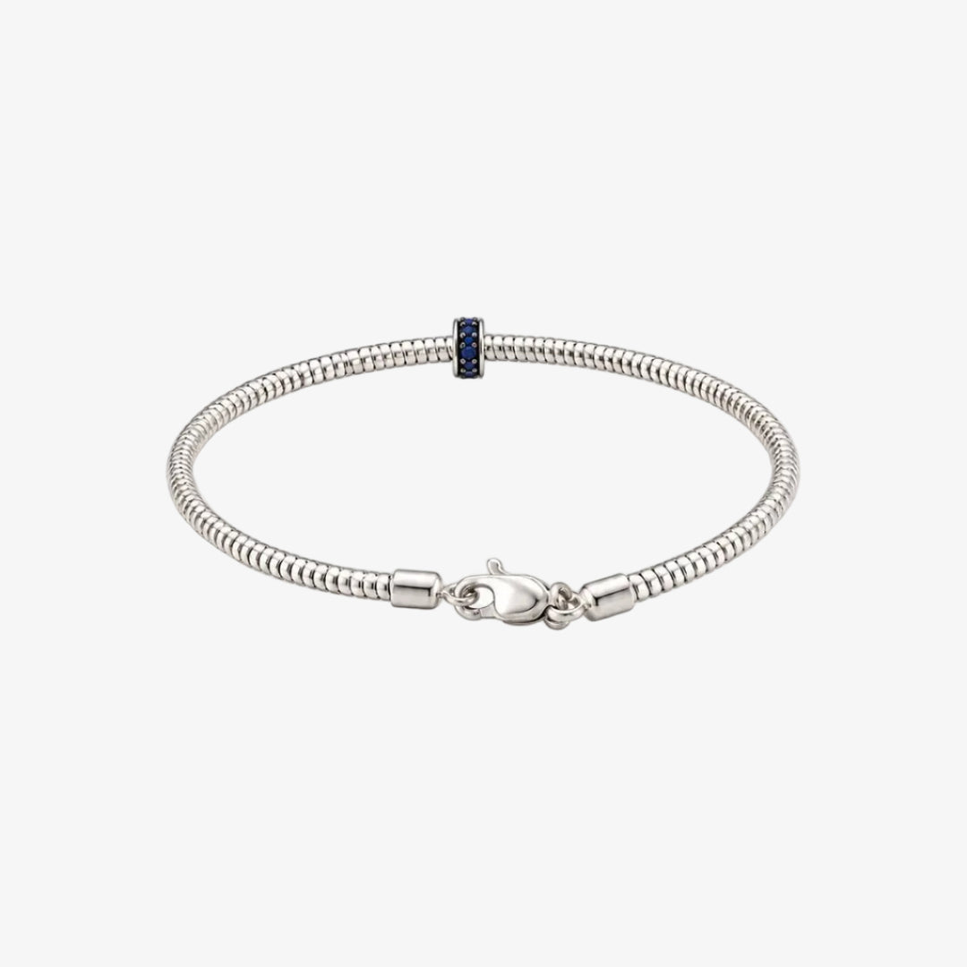 18K White Gold Blue Sapphire Accent Beaded Bracelet – 0.100 CTW