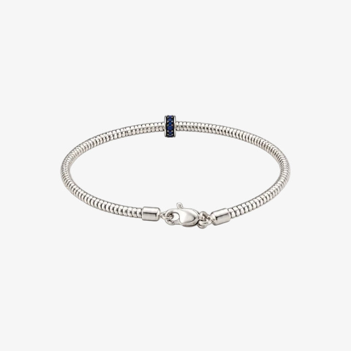 18K White Gold Blue Sapphire Accent Beaded Bracelet – 0.100 CTW