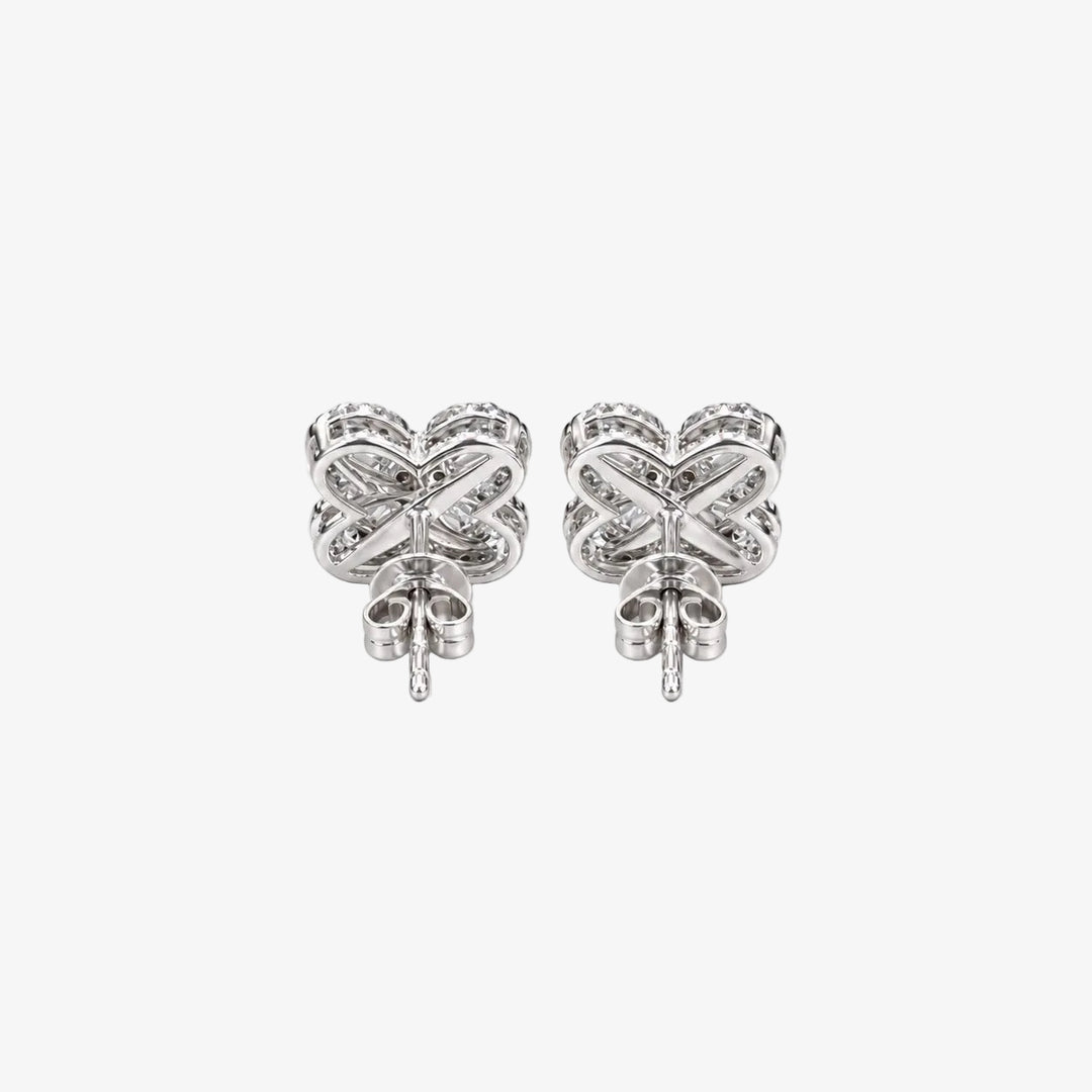 18K White Gold Diamond Four-Leaf Clover Stud Earrings – Natural Round &amp; Baguette Diamonds