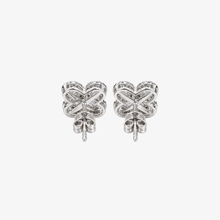 18K White Gold Diamond Four-Leaf Clover Stud Earrings – Natural Round &amp; Baguette Diamonds