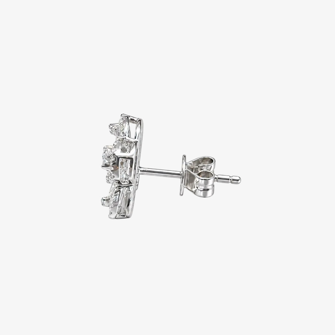18K White Gold Diamond Four-Leaf Clover Stud Earrings – Natural Round &amp; Baguette Diamonds