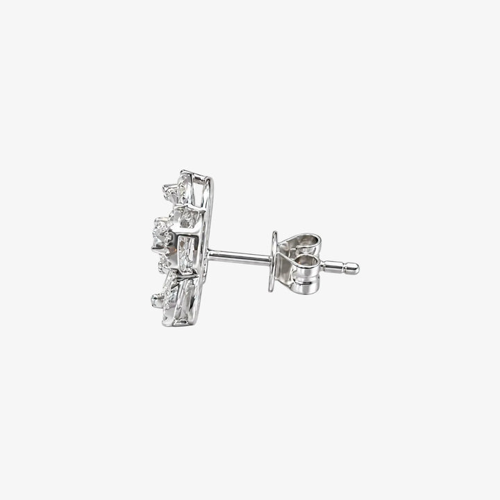 18K White Gold Diamond Four-Leaf Clover Stud Earrings – Natural Round &amp; Baguette Diamonds
