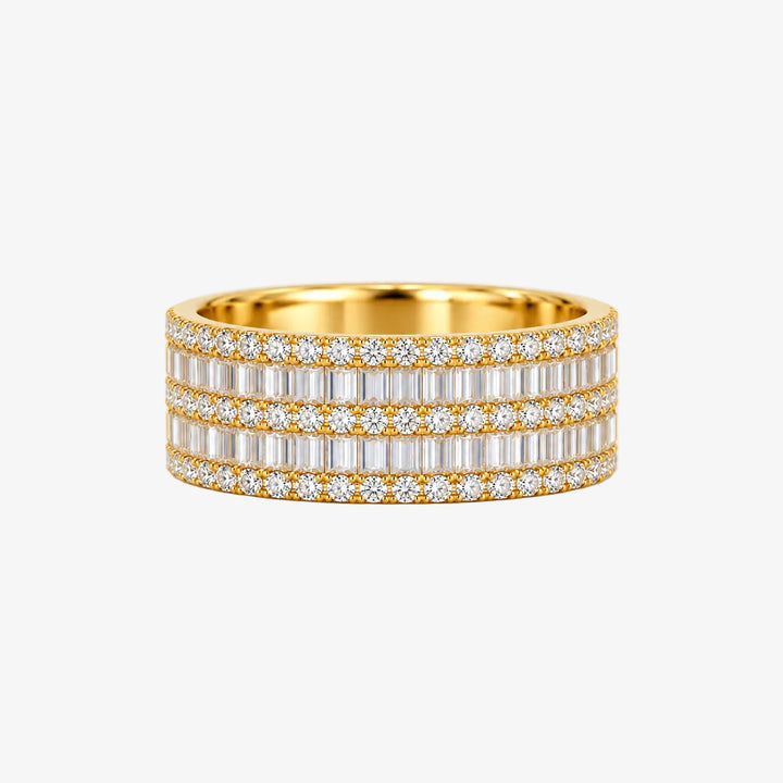 18K Yellow Gold Natural Diamond Multi-Row Band Ring – 7mm