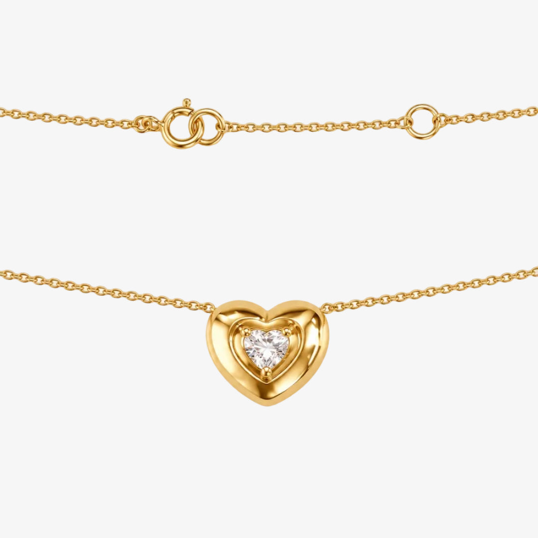 18K Yellow Gold Natural Diamond Heart Necklace