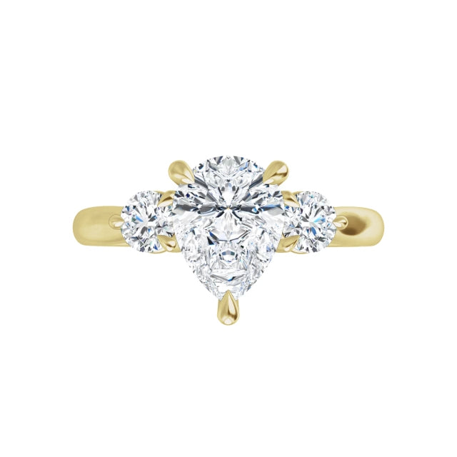 Engagement Ring Gardenia Solid Gold Pear Lab Grown Diamond 3.0 Cts